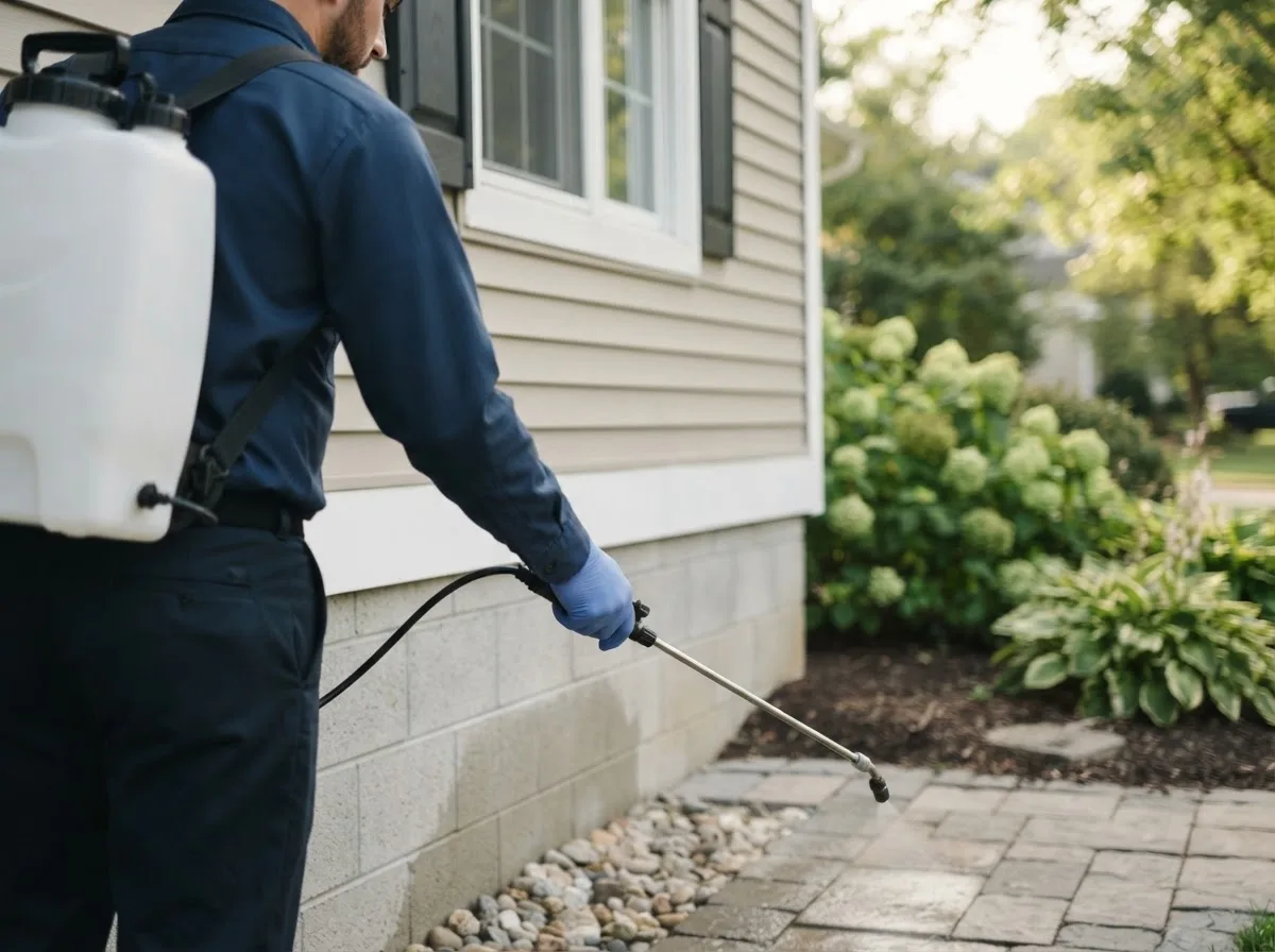 Pest control technician inspecting a home in Alba, TX